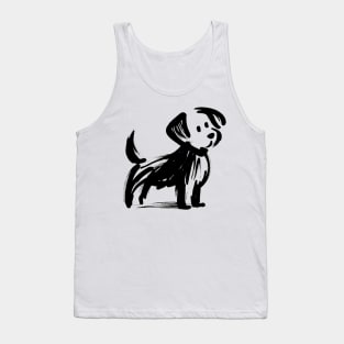 Simple stick figure drawing of a dog in black iink Tank Top